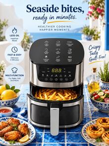SMEGGEMS Penggorengan Udara 4,5L, 1400W dengan Jendela Pengintip, Dilengkapi 9 Panduan Waktu dan Suhu Makanan, 7 Preset Memasak, dan Kontrol Sentuh Digital - Perak - View 2