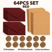 2/10/16/32/64pcs Luxury Linen Envelope And Letter Set, Includes Wax Seal, Self-Adhesive Closure, Suitable For DIY Gifts, Wedding Party Holiday Invitations, Back To School Envelope Exchange (Please Refer To Product Detail Images For Set Contents) - A - View 15