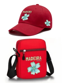 1件/2件裝「Madeira Portugal」花卉與字母印花中性街頭時尚戶外運動棒球帽與斜跨包，可調節，送給自己或朋友的禮物 - 彩色 - 查看 8