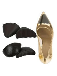 2 Pairs Unisex PU Soft Anti-Friction Padded Shoe Inserts, Pointed Toe & Round Toe Thickened Half-Size High Heel Shoe Pads, Toe Cap Inserts For Shoes And Boots Accessories - Black - View 1