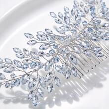 1pc Elegant Silver Crystal Leaf Handmade Bridal Hair Comb, Teardrop Transparent Crystal Bead Decor, Wedding Bride Bridesmaid Party Accessory - Silver - View 5