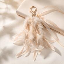 1pc Feather Tassel Keychain, Elegant Plume Bag Charm, Lightweight Pendant, Backpack Handbag Decor, Birthday Holiday Gift - Multicolor - View 5