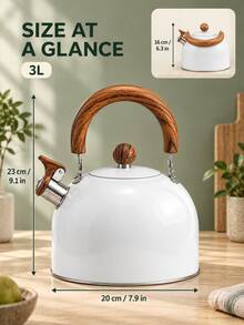 3L Stainless Steel Whistling Kettle, Suitable For Gas, Electric And Ceramic Stoves, Kitchen Accessories, Tea Set, Camping Kettle, Water Bottle, Home Decor, Christmas Gift, Black/White - Multicolor - View 4