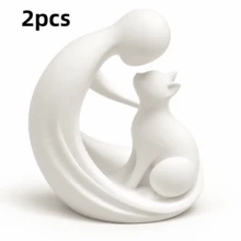 1/2件 白色極簡人與貓擁抱 3D 列印收藏室內裝飾，PLA 材質，萬聖節與聖誕節送給貓奴的完美禮物，抽象現代桌面擺飾，寵物愛好者裝飾雕塑，婚禮禮物，生日禮物，桌面裝飾 - 白貓與少女 - 查看 8