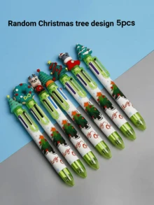 5pcs Christmas Theme Retractable Ballpoint Pens, 0.5mm Fine Tip, 6 Colors Ink, Cute Cartoon Design - Holiday Gift Set, Plastic Pen Body, Multiple Styles. Christmas Gift Excellent Back To School Supplies. - Christmas-themed Ballpoint Pen - View 10