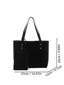 Dedoo Women Leopard Print Tote Bag,Soft Fabric,Rivet Details,With Small Storage Pouch,Large Capacity,Casual Style,Suitable For Work,Shopping,Travel - Black - View 10
