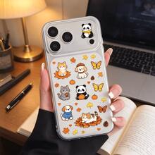 1PC Autumn Maple Leaf Panda Cat Dog Cartoon Phone Case, Pure Android Link Compatible With Samsung Galaxy, Honor, All Android Models. Autumn Vibe, Cute Hand-Drawn Animal Sticker Style, Panda, Cat, Puppy With Pumpkin, Maple Leaf, Butterfly Elements, Healing Autumn Atmosphere. - Clear - View 3