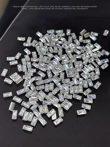 50-Piece Set: 5A-Grade Zirconia Rectangular Nail Charms – Flat-Back, Beveled-Cut Mini Rhinestones (Available In White Or Champagne) – Perfect For Autumn/Winter Nail Art, Gel Manicures, And DIY Decoration - Multicolor - View 3