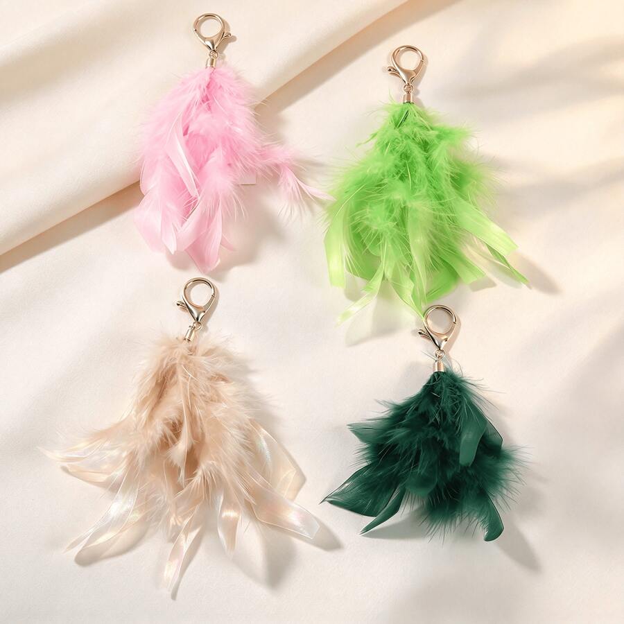 1pc Feather Tassel Keychain, Elegant Plume Bag Charm, Lightweight Pendant, Backpack Handbag Decor, Birthday Holiday Gift - Multicolor - View 1
