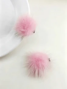 2 Packs Women's 4cm Solid Color Mink Fur Ball Hair Clips Suitable For Daily Use - Baby Pink - View 12