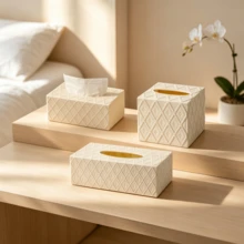 Light Luxury Style Faux Leather Tissue Box, Large Capacity Napkin Storage Box, Premium Feel Tissue Holder, Minimalist Faux Leather Rhombus Tissue Box, High-End Light Luxury Desktop Storage Box, Living Room Tissue Box, Dining Table Office Desk Tissue Storage Box - Multicolor - View 1