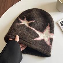 Women's Five-Point Star Knitted Beanie Hat, Slouchy Face-Slimming Pullover Knitted Cap, Thick Warm Versatile Large Head Circumference Atmosphere Hat For Autumn/Winter - Multicolor - View 13