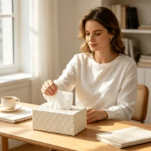 Light Luxury Style Faux Leather Tissue Box, Large Capacity Napkin Storage Box, Premium Feel Tissue Holder, Minimalist Faux Leather Rhombus Tissue Box, High-End Light Luxury Desktop Storage Box, Living Room Tissue Box, Dining Table Office Desk Tissue Storage Box - Multicolor - View 8