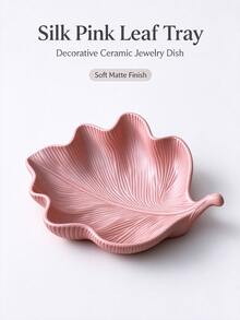 Leaf-Shaped 3D Printed Decorative Tray, Silk Matte 3D Vein Jewelry Dish, Multi-Functional Small Accessory Storage Plate, Suitable For Vanity, Bathroom, Entryway, Silk White & Silk Pink 2 Colors Available - Multicolor - View 6