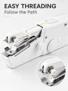 SMEGGEMS 1 pieza Máquina de coser portátil, Máquina de coser mini, Máquina de coser portátil, Herramienta de costura rápida portátil, Adecuada para tela, textiles, ropa, Batería no incluida - Blanco - Ver 6