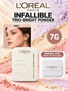 L'Oreal 歐萊雅恆放溢彩三重提亮粉餅,色號#001,7g,提亮持久,定妝補妝磨皮,隱毛孔不脫妝 - 提亮粉餅 #001 - 查看 11