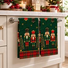 2pcs Nutcracker Pine Tree Dark Vintage Hand Towels, Suitable For Kitchen, Bathroom, Toilet, Holiday Kitchen Decor, Winter Home Decoration, Christmas Gift Set - Multicolor - View 2