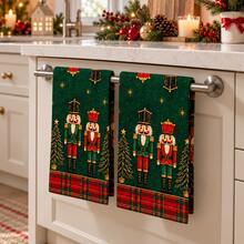 2pcs Nutcracker Pine Tree Dark Vintage Hand Towels, Suitable For Kitchen, Bathroom, Toilet, Holiday Kitchen Decor, Winter Home Decoration, Christmas Gift Set - Multicolor - View 3