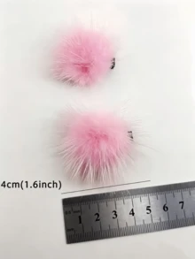 2 Packs Women's 4cm Solid Color Mink Fur Ball Hair Clips Suitable For Daily Use - Baby Pink - View 6