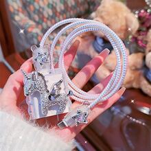 Rhinestone Unicorn Star Charging Head Protective Case Set Compatible With Apple 20W Fast Charger, Colorful Laser Data Cable Anti-Breakage Protective Shell - Silver - View 1