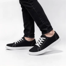 Sepatu Sneakers Kanvas Pria Model Low-Top | Bernapas & Tahan Lama | Desain Klasik Bertali, Sol Anti Selip | Cocok untuk Semua Musim, Sesuai untuk Pemakaian Sehari-hari, Belanja, Liburan - Hitam dan Putih - View 5