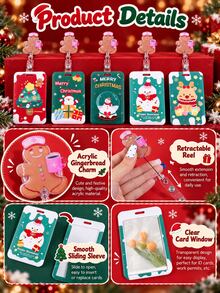 Christmas Badge Card Holder Set Retractable Reel Beautily ID Card Holders For Nurse Teacher Student Office Worker Xmas Gift - Multicolor - View 6