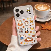 1PC Autumn Maple Leaf Panda Cat Dog Cartoon Phone Case, Pure Android Link Compatible With Samsung Galaxy, Honor, All Android Models. Autumn Vibe, Cute Hand-Drawn Animal Sticker Style, Panda, Cat, Puppy With Pumpkin, Maple Leaf, Butterfly Elements, Healing Autumn Atmosphere. - Clear - View 6
