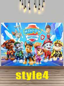Paw Patrol Birthday Photo Backdrop, Cute Cartoon Rescue Dog Happy Birthday Banner Background, Soft Material Reusable Party Wall Decoration, Perfect For Birthday Celebration, Theme Party, Photography, Cake Dessert Table Backdrop, Available In Different Styles For Boys And Girls - Multiple Styles - View 8