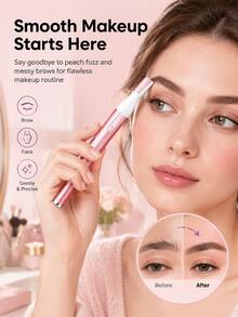 Electric Eyebrow Trimmer, Women's Multi-Function Facial Hair Remover, Portable Painless Grooming Tool, Suitable For Eyebrows, Underarms, Legs, Arms, Compact Aluminum Alloy Design, Comes With Comb And Cleaning Brush - A - View 3