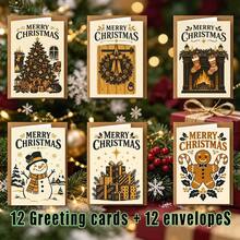 12pcs Exquisite Retro Christmas Theme Greeting Card Set, [2D Flat Card ...