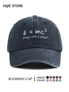 1pc Distressed Washed Cotton Curved Brim Baseball Cap, Physics Formula Funny Coffee Joke Print Dad Hat, Adjustable Versatile Casual Hat - A - View 12
