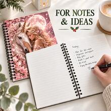 Rose Unicorn Girl Theme Spiral Bound Notebook, 30 Sheets/60 Pages Cream Inner Pages, Suitable For Daily Recording, Learning And Office, Unicorn Lover Birthday Christmas Gift - Rectangle - View 4