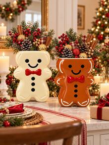 1pc Gingerbread Man Shaped Vase, Christmas Tabletop Decor Flower Pot, Cute Holiday Home Centerpiece Decoration, Suitable For Holiday Party Decor - Gingerbread Man - View 6