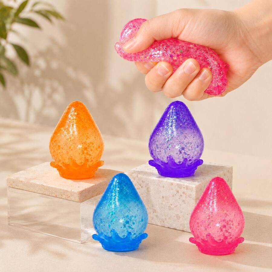 Children's Water Drop Shaped Squeeze Toy, Soft And Squishy Texture, Shiny Glitter Transparent Design, Fun Squeezable Rebound Sensory Toy, Suitable For Color Recognition, Parent-Child Interaction, Party Favors And Holiday Gifts