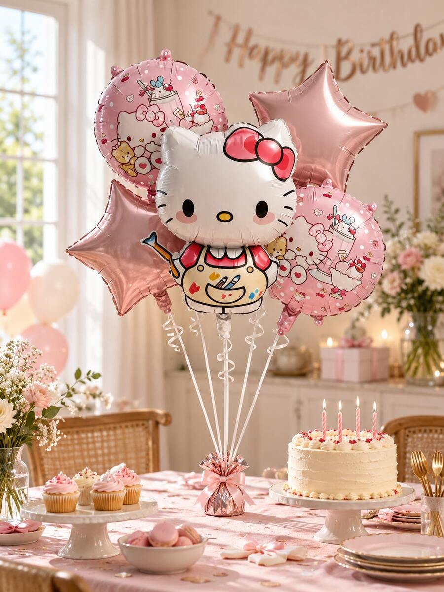 Sanrio Hello Kitty Apron Outfit Foil Balloons, Pink Birthday Party Decorations For Photo Backdrop, Cake Table, Gift Zone & Celebration Room Setup - View 1