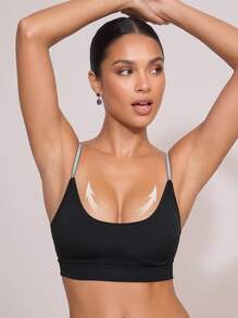 Cheekology 1pc Seamless Ribbed Criss-Cross Strap Racerback High-Impact Sports Bra, Removable Pads, Soft & Breathable Yoga Crop Top - Black - View 3