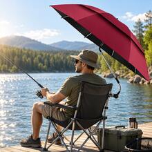 Portable Beach Umbrella With Universal Clamp, Double-Layer Breathable Canopy And 360-Degree Protection, Adjustable Rotating Function, Reinforced Iron Frame, Suitable For Beach Chair Use, Camping, Fishing - Multicolor - View 9