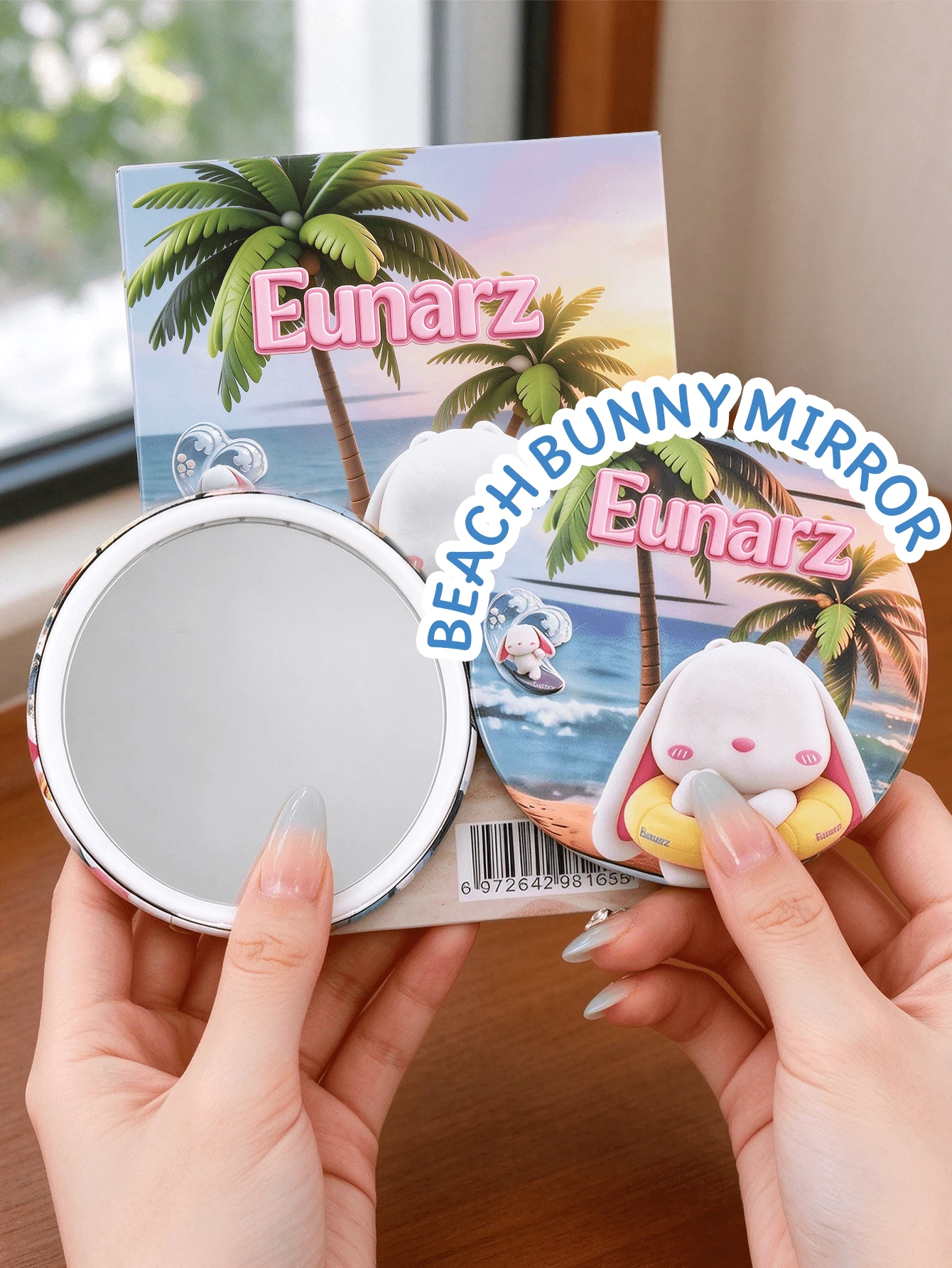 Eunarz Portable Mini Folding Compact Mirror Travel Pocket Makeup Mirror - Blue Small Round Makeup Mirror - View 1