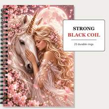 Rose Unicorn Girl Theme Spiral Bound Notebook, 30 Sheets/60 Pages Cream Inner Pages, Suitable For Daily Recording, Learning And Office, Unicorn Lover Birthday Christmas Gift - Rectangle - View 2