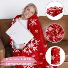 1PC Christmas Red Snowflake Print Wearable Blanket-Soft And Comfortable, Unisex, Perfect For Holiday Gifts, Christmas Decor, Home Comfort And Festive Occasions - Multicolor - View 7