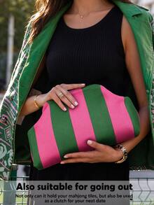Vertical Striped Makeup Bag Large Capacity Storage Bag Casual Style Handbag Color Block Striped Travel Toiletry Bag Multi-Functional Portable - Multicolor - View 9