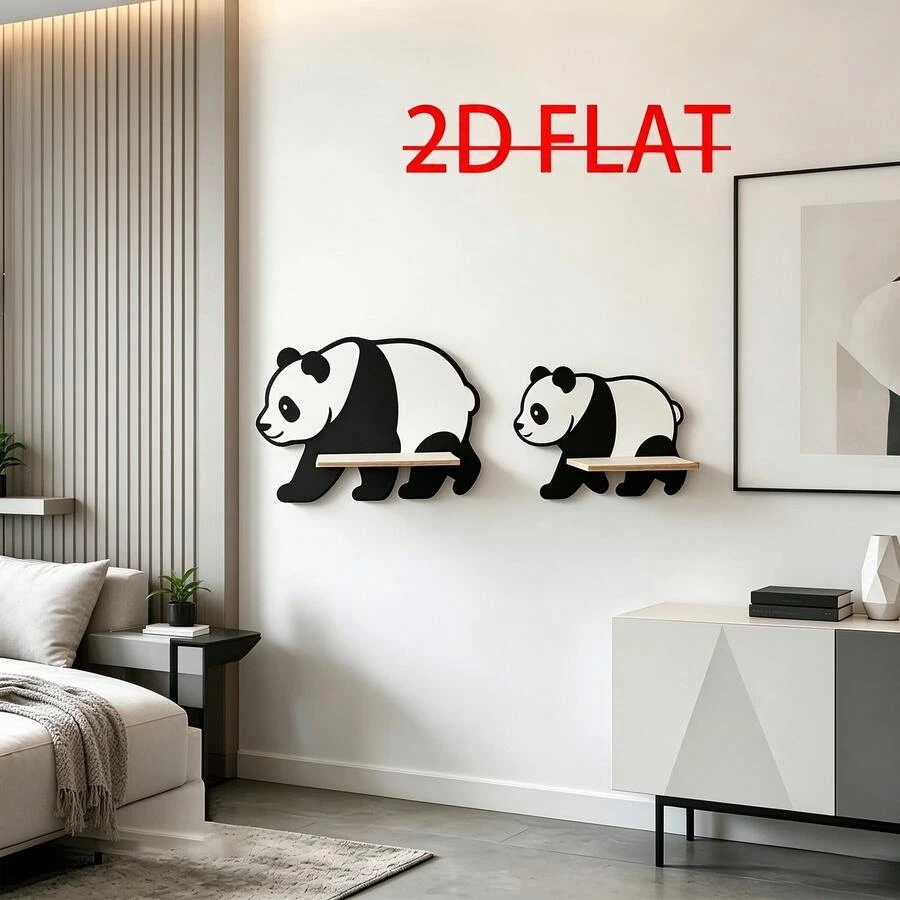 WECRAFT Panda Shaped Wall-Mounted Floating Shelves 2pcs Set - Bohemian Style Wooden, Suitable For Living Room, Bedroom, Entryway - Assembled Wall Display Rack With Panda Shelf Decor, Space-Saving Storage Organizer (Animal Theme), Floating Shelf - Panda - View 1