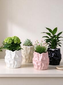 1pc Pleated Wavy Texture Planter, Multi-Color Options, Nordic Minimalist Style, Suitable For Windowsill, Desktop, Living Room, Balcony, Bedroom, Indoor Green Plant Home Decor Flower Pot - 1pc - View 1