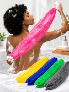 3pcs/1PC Authentic African Exfoliating Net Sponge, Suitable For Body And Back Care. Made Of Light Beige Nylon Fiber Material With Elastic Design, Suitable For All Skin Types, Daily Use. - Multicolor - View 3
