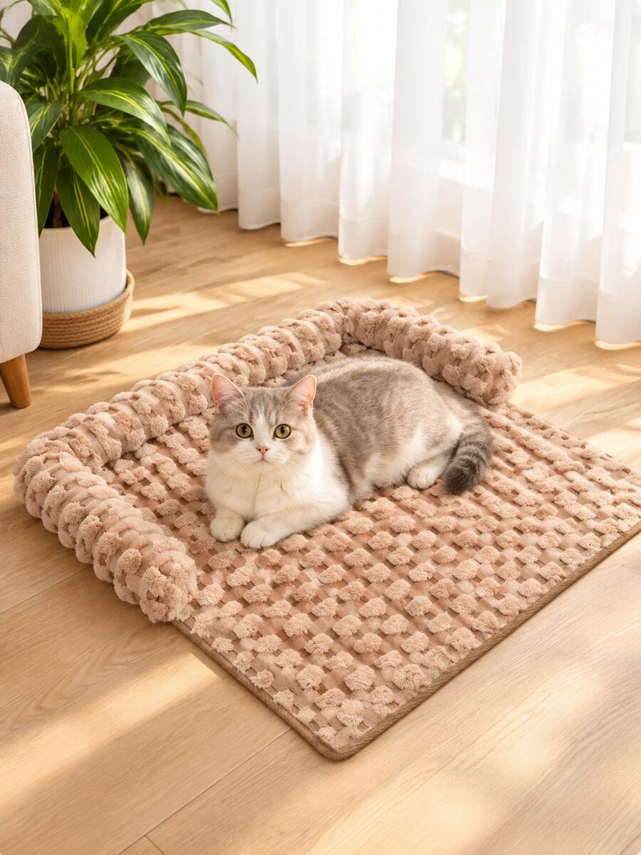 1pc Luxury Heart Jacquard Pet Bed Mat, Soft Protective Pad With Comfortable Neck Pillow, Suitable For Cats And Dogs, Washable, Fits Large, Medium And Small Cats And Dogs, Holiday Gift Choice