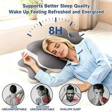 Ergonomic Cervical Support Pillow, Butterfly Pillow, Neck Support Pillow, Dual Height Memory Foam, Suitable For Side Sleepers, Contoured Memory Foam Pillow, Suitable For Side, Back, And Stomach Sleepers, With Removable Pillowcase, Grey - Grey - View 7