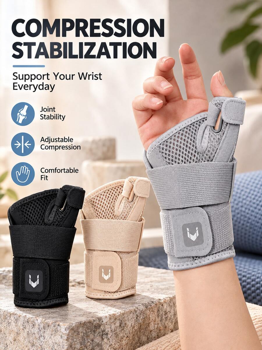 Breathable Mesh Wrist Support With Thumb Support, Unisex, Adjustable Pressure Wrist Support Strap, Comfortable Fit, 3 Colors Available, Relieves Tenosynovitis, Mother's Thumb, Wrist Sprain, Suitable For Office, Home And Sports Use - Multicolor - View 1