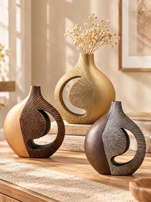 1pc Modern Decorative Vase, Abstract Geometric Hollow Flower Vase, Sculptural Table Decor, Shelf Decor, Living Room Decor, Bedroom Decor, Entryway Accent, Office Decoration, Housewarming Gift, Multiple Styles Available - Selected Items - View 1