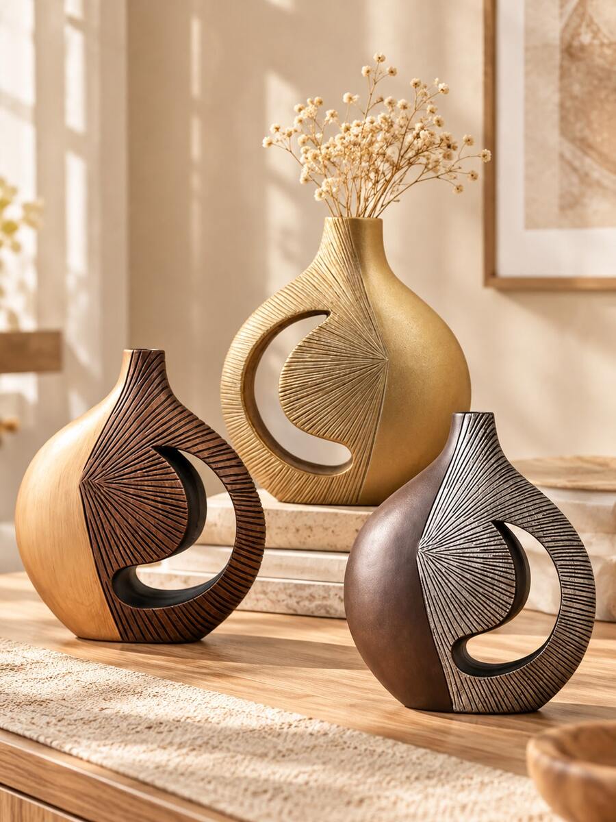 1pc Modern Decorative Vase, Abstract Geometric Hollow Flower Vase, Sculptural Table Decor, Shelf Decor, Living Room Decor, Bedroom Decor, Entryway Accent, Office Decoration, Housewarming Gift, Multiple Styles Available - Selected Items - View 1