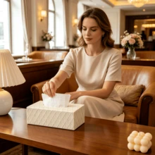 Light Luxury Style Faux Leather Tissue Box, Large Capacity Napkin Storage Box, Premium Feel Tissue Holder, Minimalist Faux Leather Rhombus Tissue Box, High-End Light Luxury Desktop Storage Box, Living Room Tissue Box, Dining Table Office Desk Tissue Storage Box - Multicolor - View 6